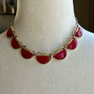Vintage Gold Tone Red Thermoset Choker Necklace